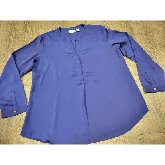 Chico's Silk-Like Dark Royal Blue Thin Flowy Blouse Long Sleeve Shirt Women's L - Picture 1 of 4